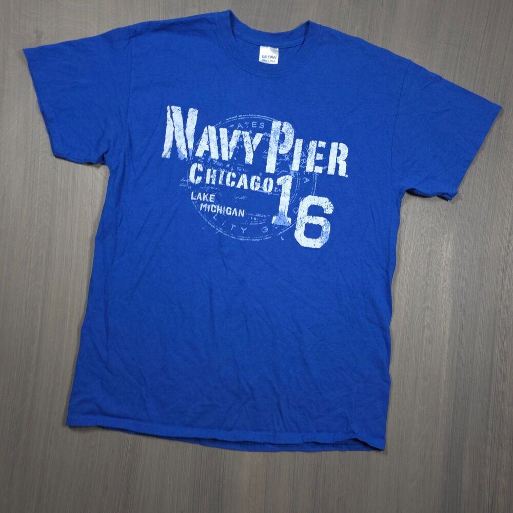 Gildan Ultra Cotton Navy Pier Chicago Graphic Tee L